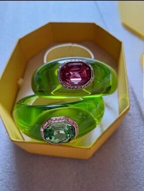 Swarovski Dulcis Bracelet Set of 2 Green Pink Crystal Size L 6.5" Rare NIB